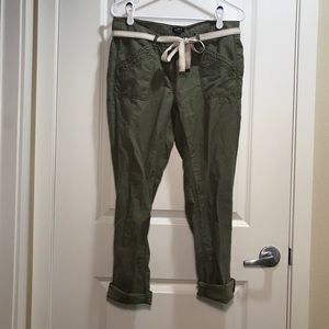 Army Green Linen LOFT Cropped Pants